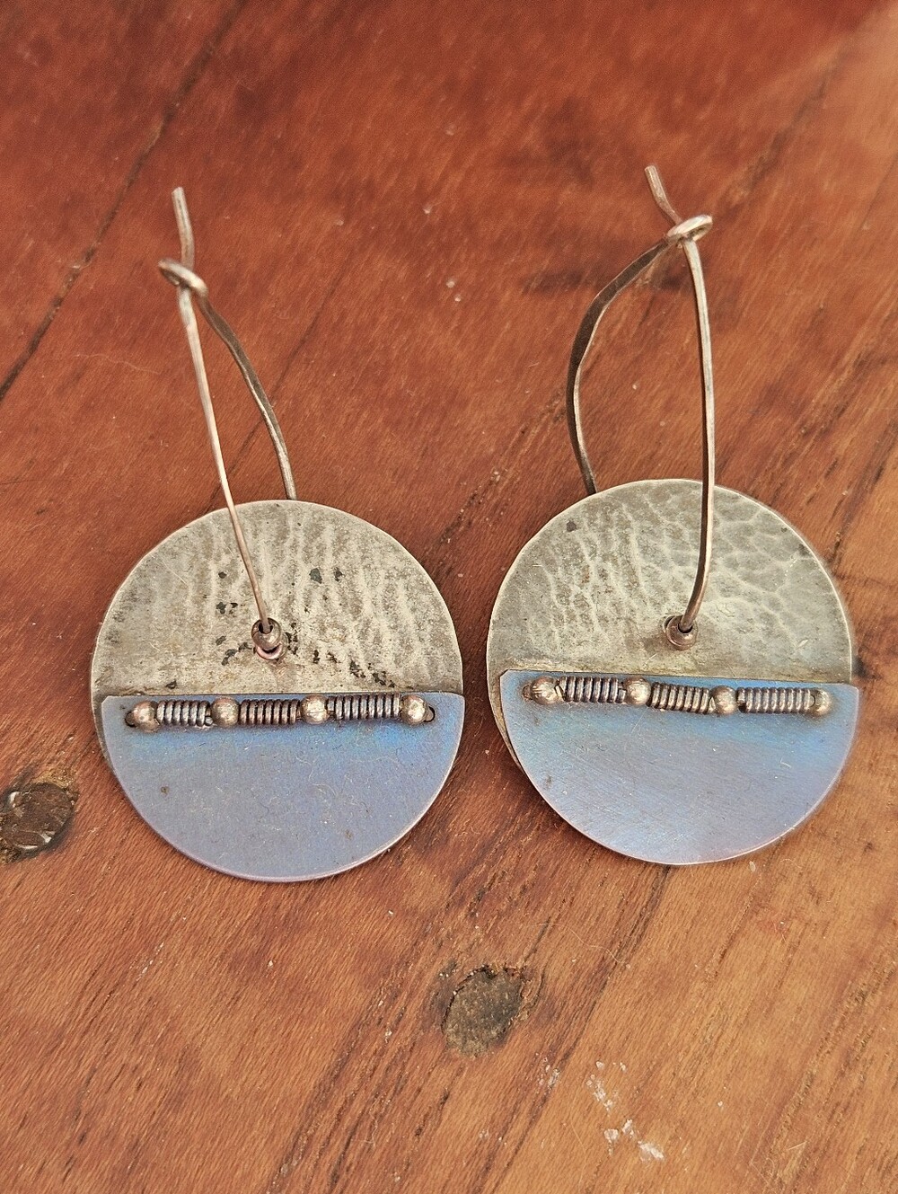 Designer Artisan Modern Handcrafted Sterling Silver Disc Drop Earrings